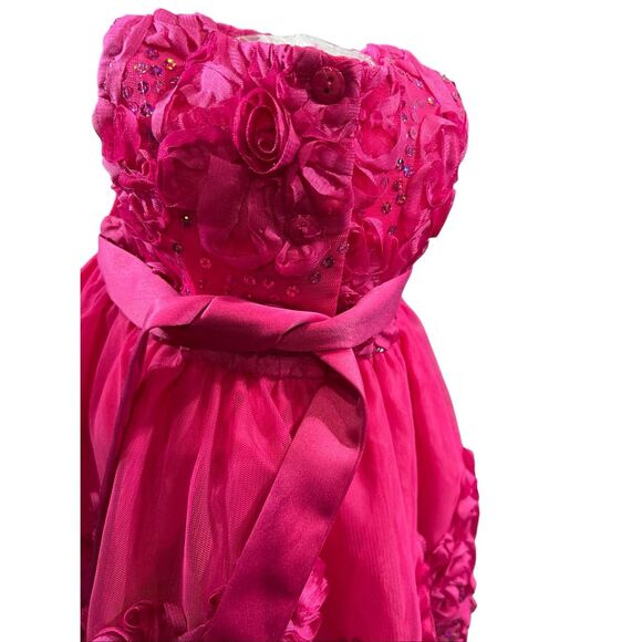 Rare Editions Baby Girl Fuchsia Pink Rosette Sequin Dress Size 6-9 Months Formal - Picture 9 of 14
